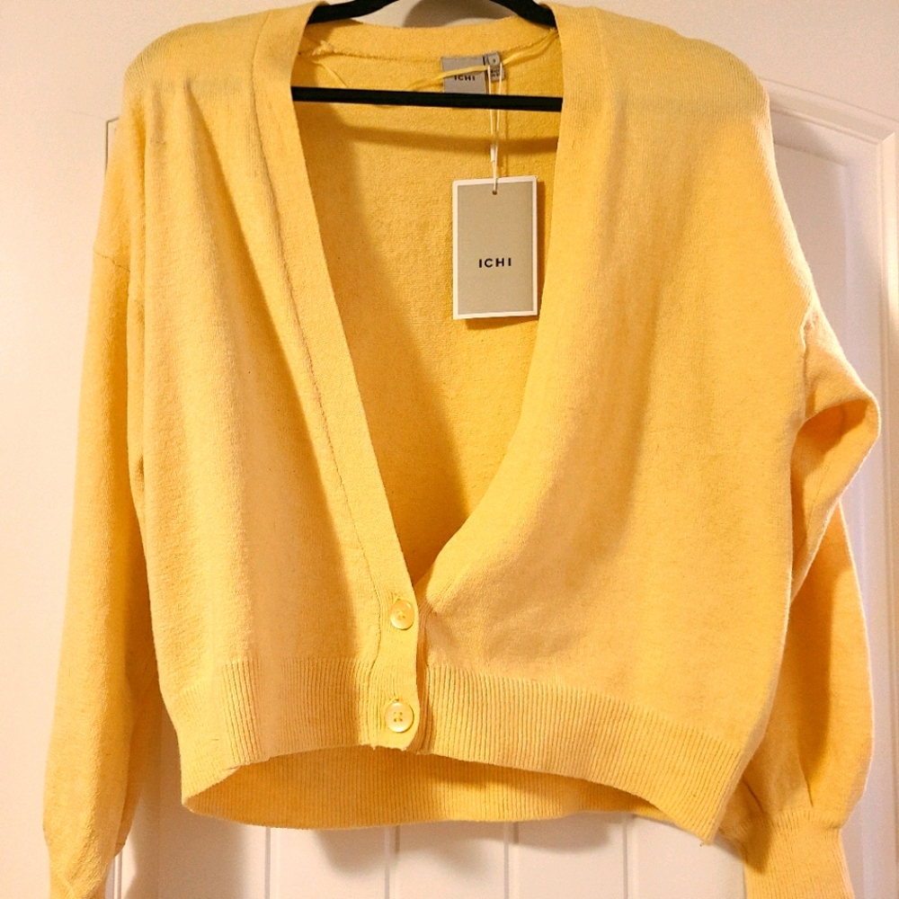 ICHI canary yellow cardigan